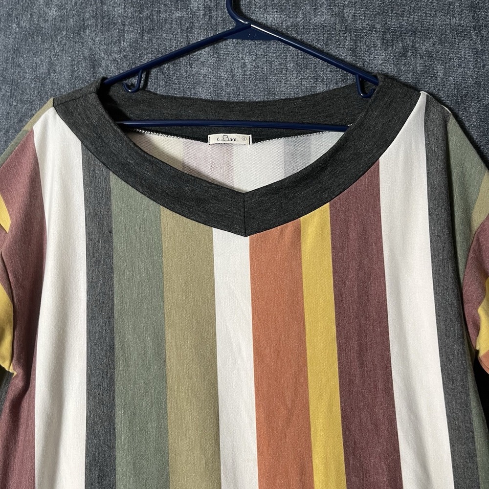 e.Luna Women's S Multicolor Striped V-Neck Long Sleeve Knit Pullover Top - Picture 8 of 9